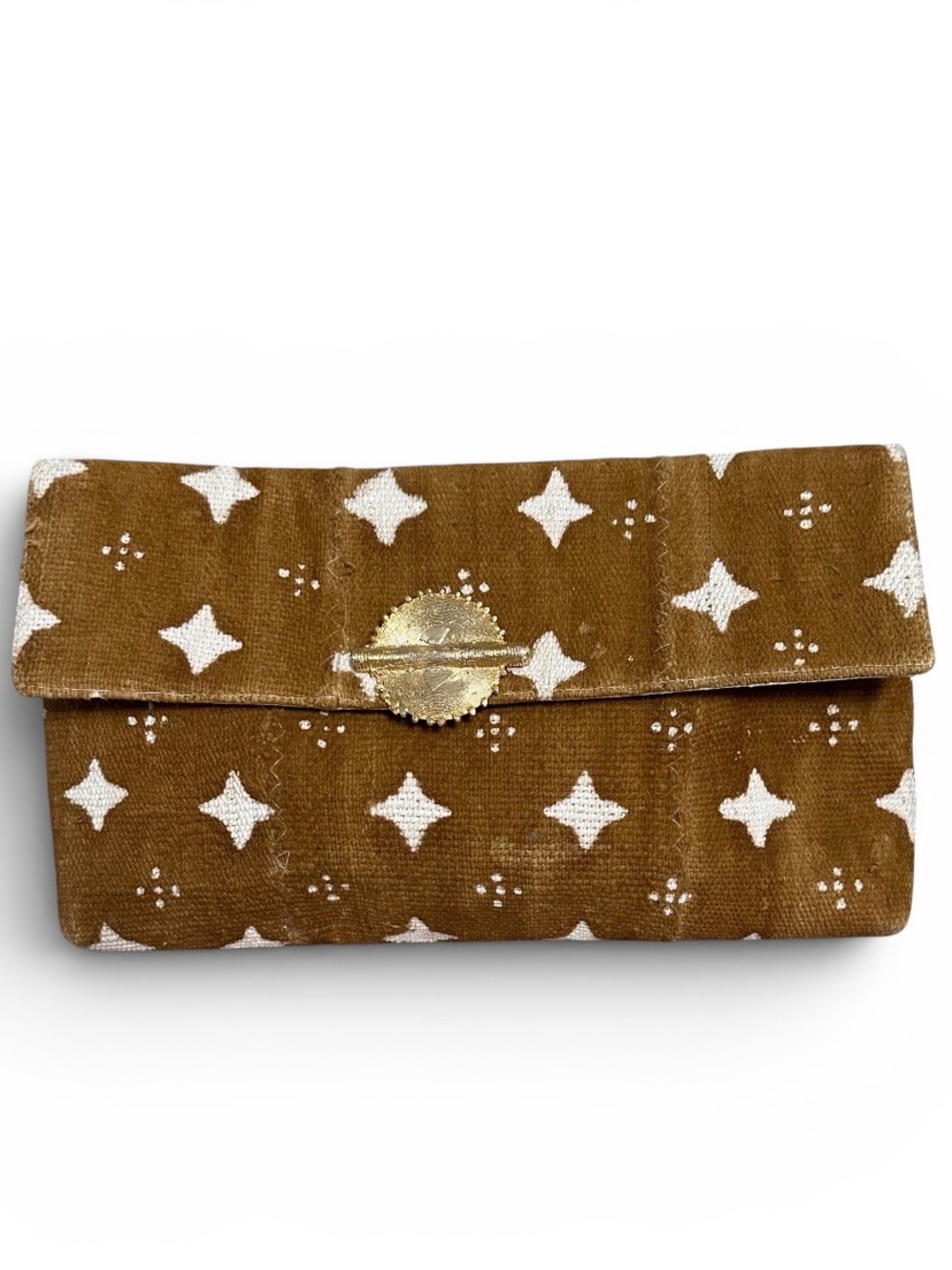 Handcrafted Brown Star Pattern Foldover Clutch